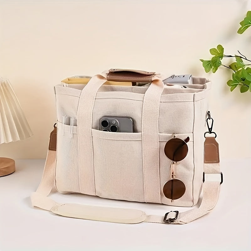 Women's Stylish Canvas Shoulder Bag - Convertible Crossbody & Handheld Design, Durable Commuter Bag with Multiple Compartments | Large Capacity | Perfect for Work, School, Travel